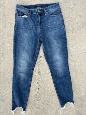 Lucky Brand Ava Skinny Blue Jeans 12/31 Blue Straight Leg Raw Hem Stretch Denim